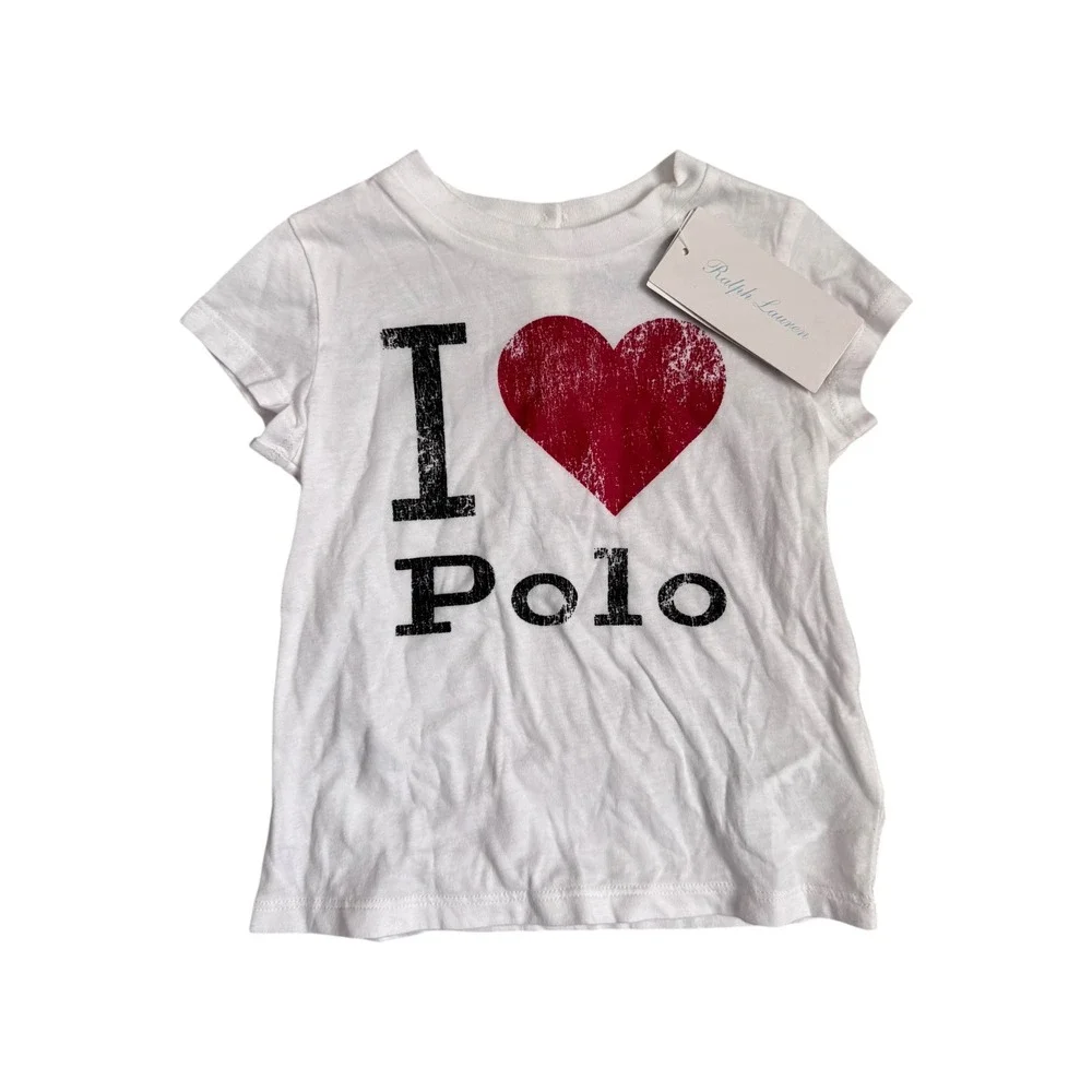 Ralph Lauren I Love‎ Polo Heart Baby T-Shirt White Cotton Size 9M New NWT